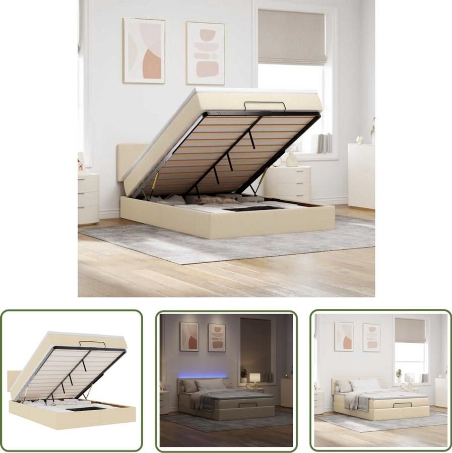 VidaXL Sleutelset Dynamo Meter Bed poef met matras en LED's 140x200 cm stof crèmekleurig Gereedschap Monteursgereedschap Handgreep