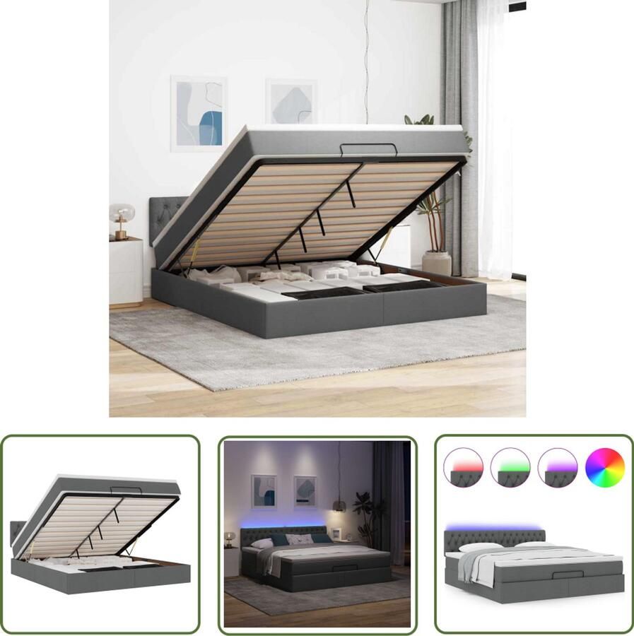 VidaXL Sleutelset Dynamo Meter Bed poef met matras en LED's 180x200 cm stof donkergrijs Gereedschap Draper Tools Sleutelmaten