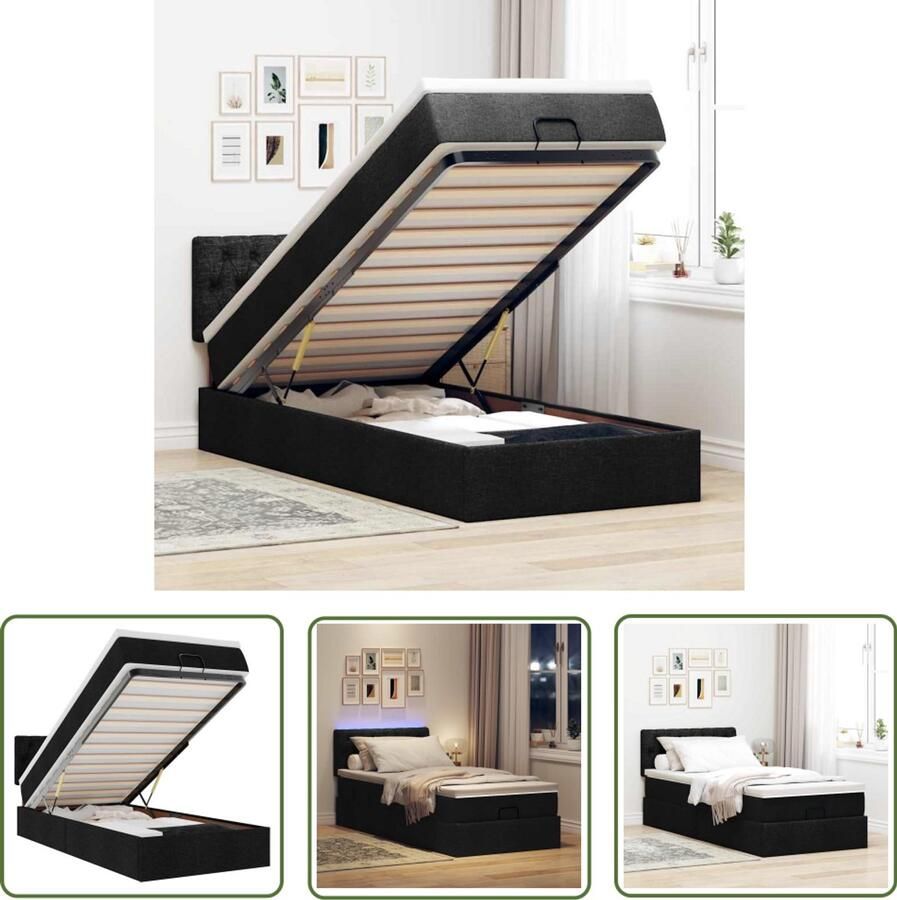 VidaXL Bed poef met matras en LED's 80x200 cm stof zwart Dynamo Meter Sleutelset Gereedschap Draadloos Handgereedschap