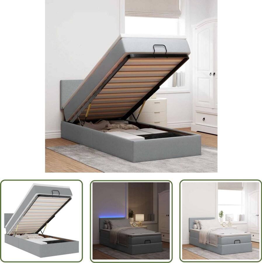 VidaXL Bed poef met matras en LED's stof 80x200 cm lichtgrijs Dynamo Meter Sleutelset Gereedschap Drapers Tools Draai Moment