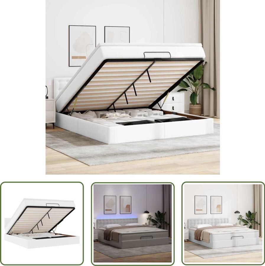 VidaXL Sleutelset Dynamo Meter Bed poef met matrassen en LED's 160x200cm kunstleer zuiver wit Gereedschap Drapers Tools Klikklok