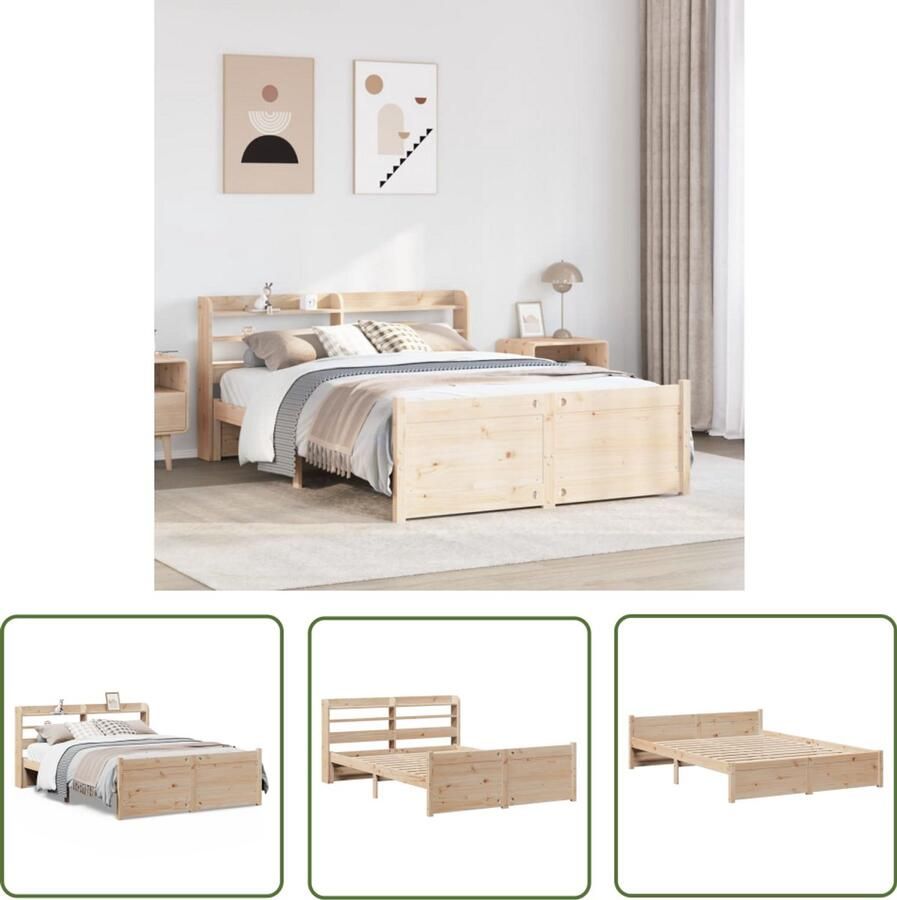 VidaXL Bedframe met hoofdbord massief grenenhout 160x200 cm Dynamo Meter Sleutelset Gereedschap Handgereedschap Drapers Tools