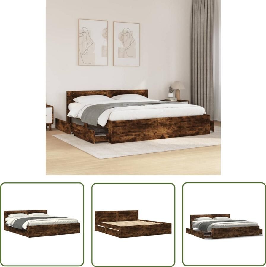 VidaXL Sleutelset Dynamo Meter Bedframe met hoofdeinde bewerkt hout gerookt eiken 180x200 cm Gereedschap Handgereedschap Drapers Tools
