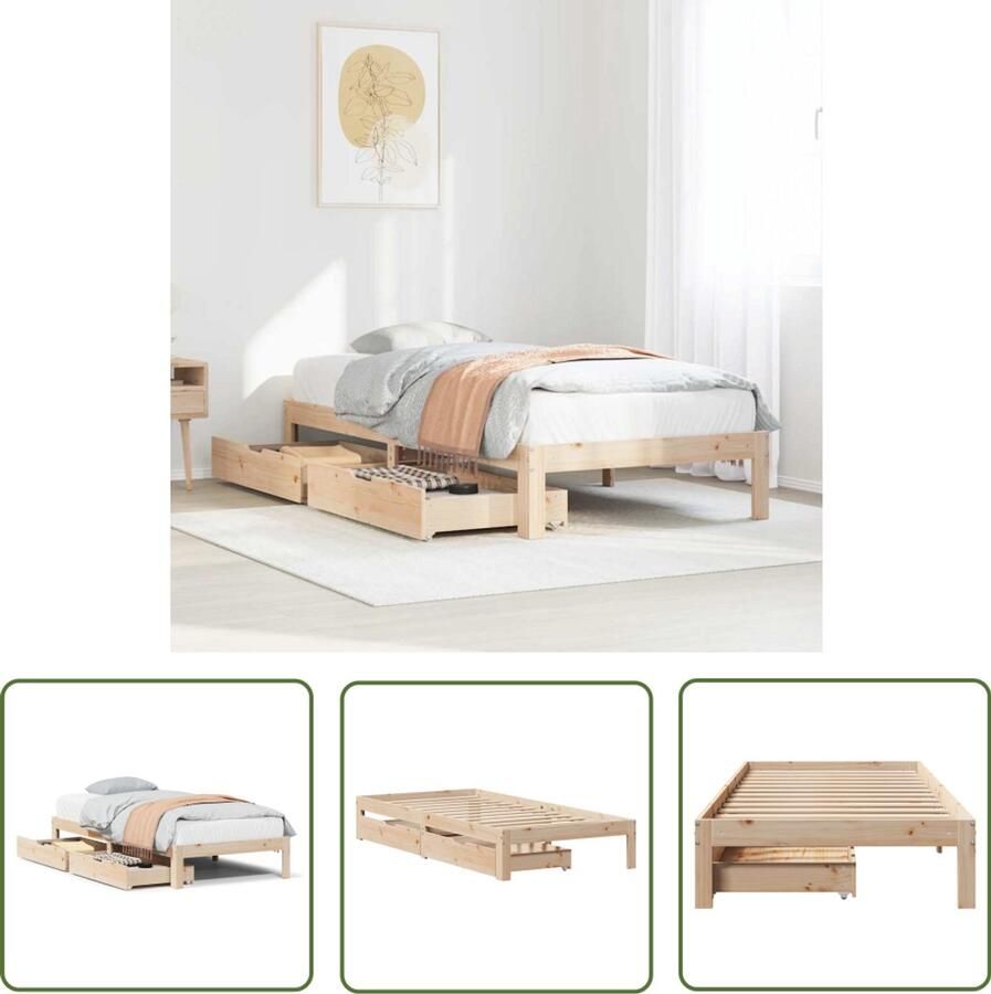 VidaXL Bedframe met lades massief grenenhout 90x190 cm Dynamo Meter Sleutelset Gereedschap Klikmechanisme Torque Wrench