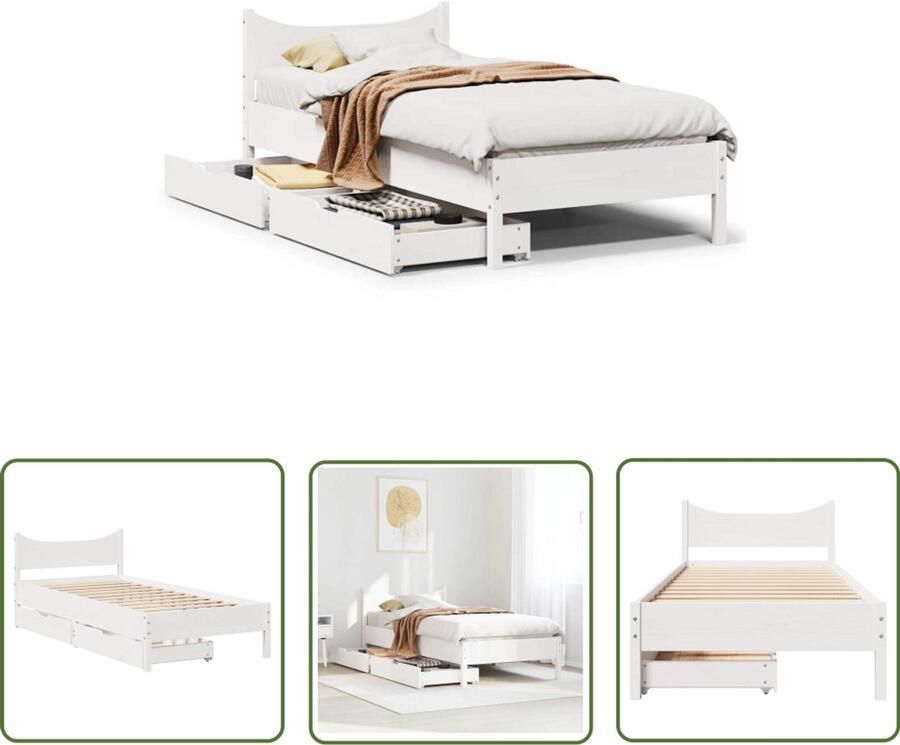 VidaXL Bedframe met lades massief grenenhout wit 100x200 cm Dynamo Meter Sleutelset Gereedschap Handgereedschap Montagesleutel
