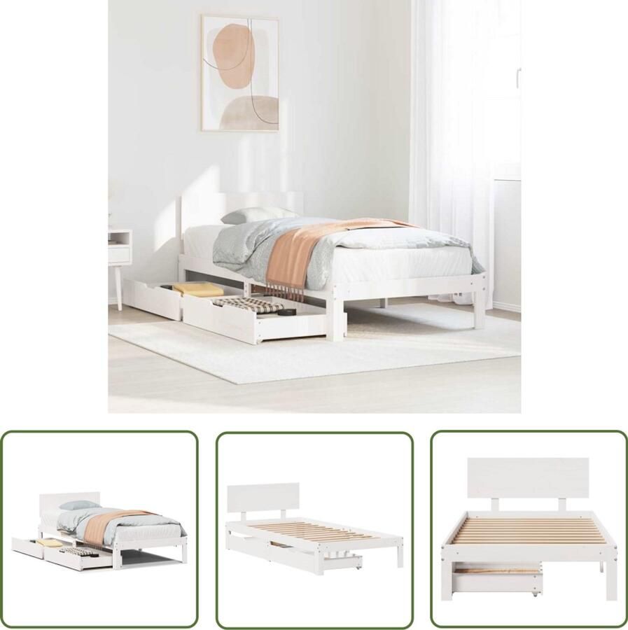 VidaXL Bedframe met lades massief grenenhout wit 100x200 cm Dynamo Meter Sleutelset Gereedschap Handgereedschap Klikmechanisme