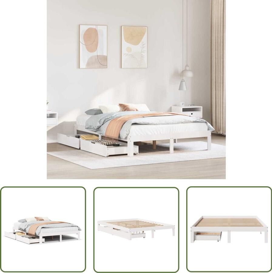 VidaXL Bedframe met lades massief grenenhout wit 140x190 cm Dynamo Meter Sleutelset Gereedschap Klikmechanisme Torque Wrench