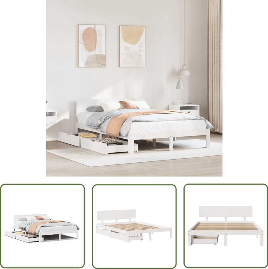 VidaXL Sleutelset Dynamo Meter Bedframe met lades massief grenenhout wit 140x200 cm Gereedschap Drapers Tools Klikmechanisme