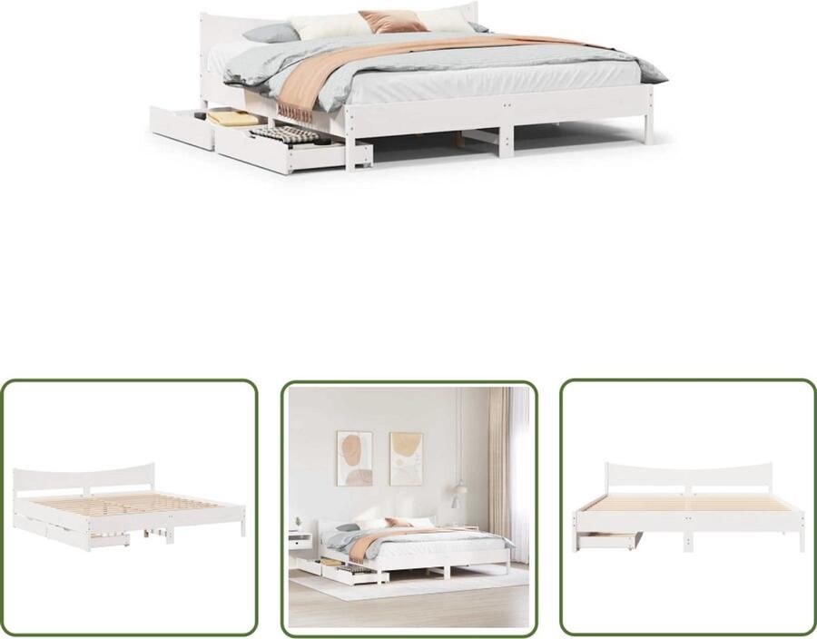 VidaXL Bedframe met lades massief grenenhout wit 180x200 cm Dynamo Meter Sleutelset Gereedschap Handgereedschap Klikmechanisme