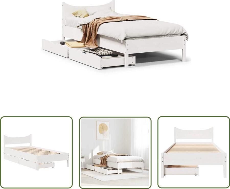 VidaXL Bedframe met lades massief grenenhout wit 75x190 cm Dynamo Meter Sleutelset Gereedschap Klikmechanisme Torque Wrench