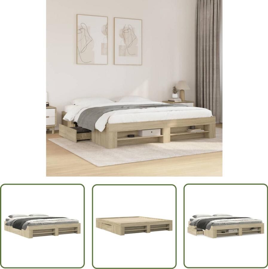VidaXL Sleutelset Dynamo Meter Bedframe zonder matras hout sonoma eikenkleurig 180x200 cm Gereedschap Draad Snijden Spanner Set