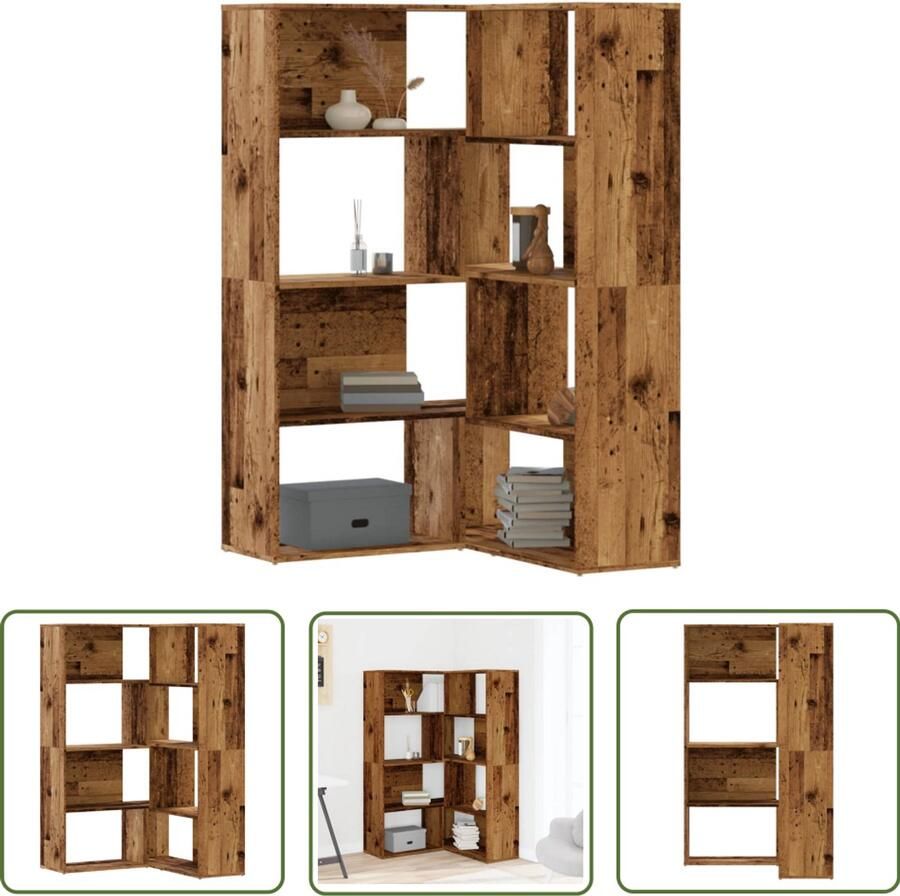VidaXL Sleutelset Dynamo Meter Boekenkast 4-laags hoek 85x85x140 cm bewerkt hout oud houtkleur Gereedschap Klikmechanisme Torque Wrench