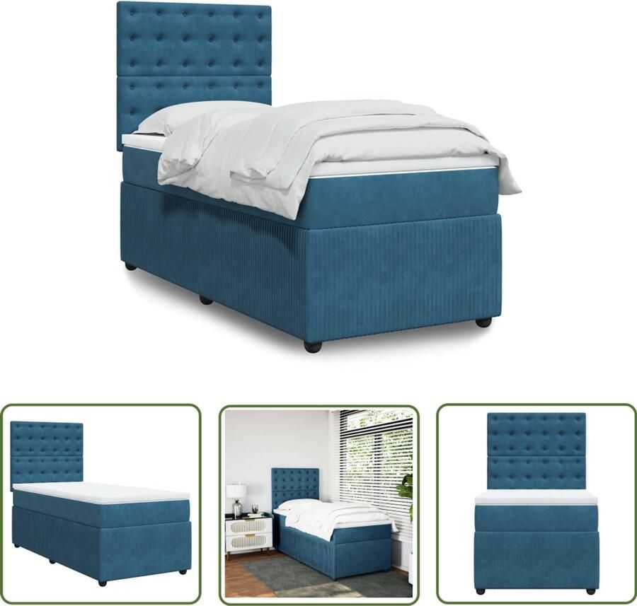 VidaXL Boxspring met matras fluweel donkerblauw 90x190 cm Dynamo Meter Sleutelset Gereedschap Draadloos Handgereedschap