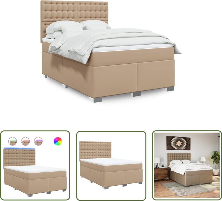 VidaXL Boxspring met matras kunstleer cappuccinokleurig 140x190 cm Dynamo Meter Sleutelset Gereedschap Handgereedschap Monteursgereedschap