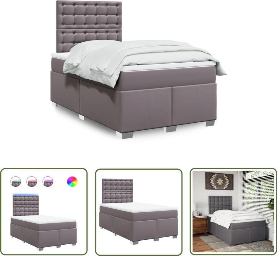 VidaXL Boxspring met matras kunstleer grijs 120x200 cm Dynamo Meter Sleutelset Gereedschap Drapers Tools Klikmechanisme - Foto 2
