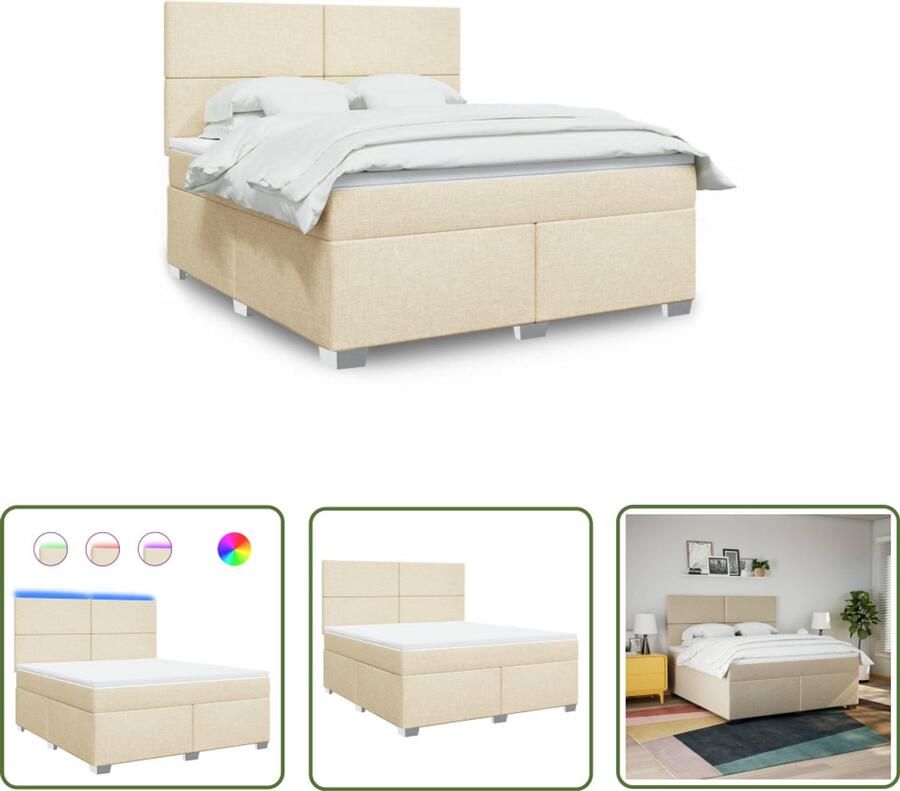 VidaXL Boxspring met matras stof crèmekleurig 180x200 cm Dynamo Meter Sleutelset Gereedschap Draper Tools Klikmechanisme