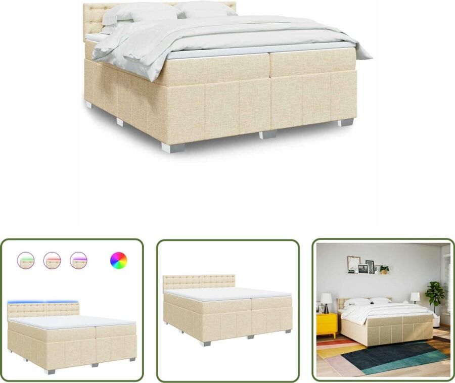 VidaXL Boxspring met matras stof crèmekleurig 200x200 cm Dynamo Meter Sleutelset Gereedschap Handgereedschap Drapers Tools
