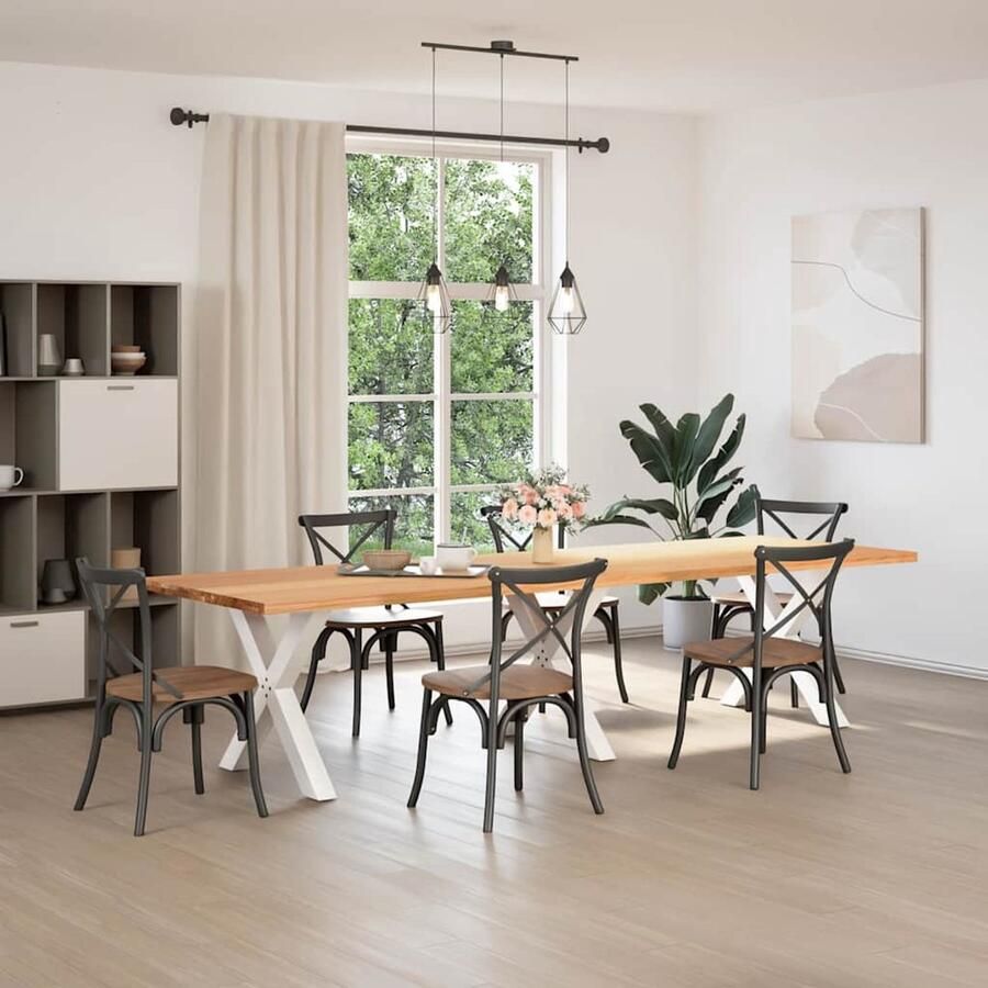 VidaXL Eettafel rechthoekig 320x100x74 cm massief eikenhout lichtbruin Eettafel Eettafels Eetkamertafel Keukentafel