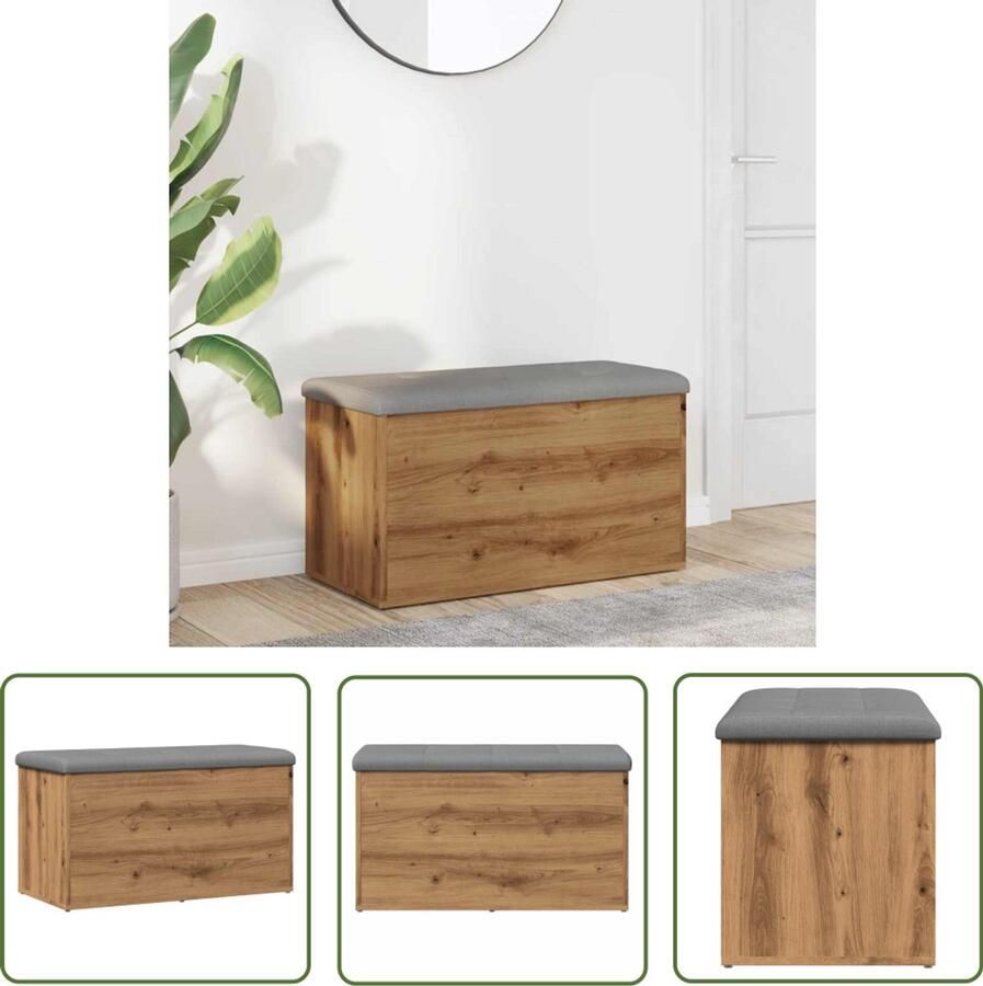 VidaXL Opbergbankje 82x42x45 cm bewerkt hout artisanaal eikenkleur Dynamo Meter Sleutelset Gereedschap Handgereedschap Monteursgereedschap