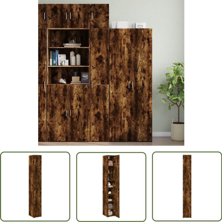 VidaXL Sleutelset Dynamo Meter Opbergkast smal 30x42 5x225 cm bewerkt hout gerookt eikenkleur Gereedschap Drapers Tools Klikmechanisme