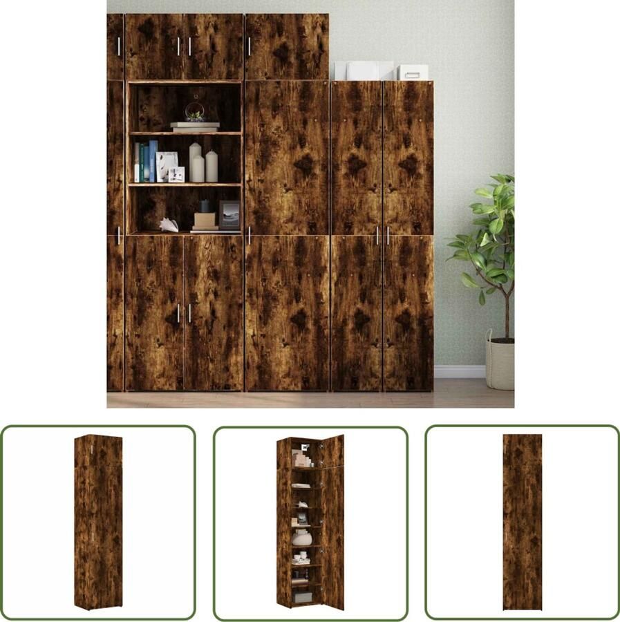 VidaXL Opbergkast smal 50x42 5x225 cm bewerkt hout gerookt eikenkleur Dynamo Meter Sleutelset Gereedschap Klikmechanisme Torque Wrench