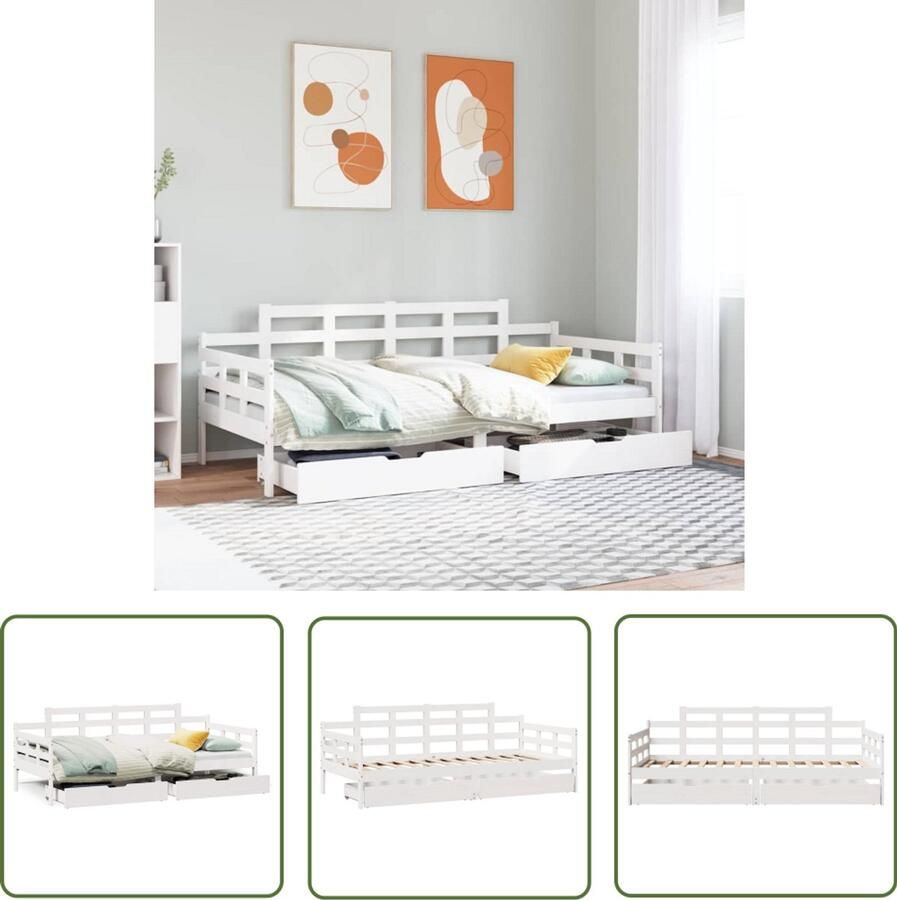 VidaXL Slaapbank met lades 80x200 cm massief grenenhout wit Dynamo Meter Sleutelset Gereedschap Klikmechanisme Torque Wrench