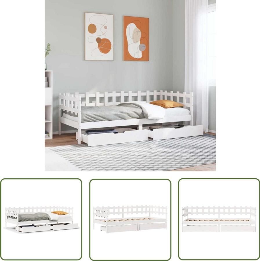 VidaXL Slaapbank met lades 90x190 cm massief grenenhout wit Dynamo Meter Sleutelset Gereedschap Handgereedschap Monteursgereedschap