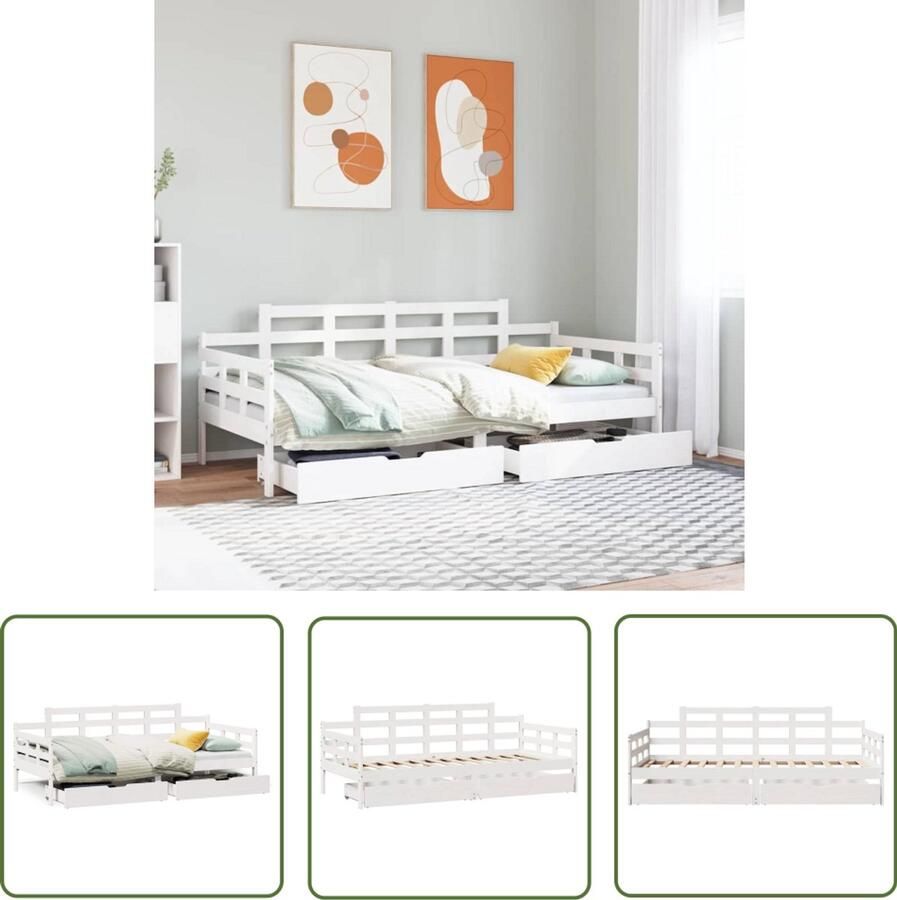 VidaXL Sleutelset Dynamo Meter Slaapbank met lades 90x200 cm massief grenenhout wit Gereedschap Drapers Tools Klikmechanisme