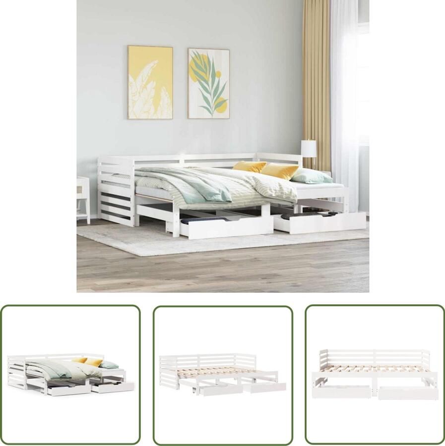 VidaXL Slaapbank met lades 90x200 cm massief grenenhout wit Dynamo Meter Sleutelset Gereedschap Draperpatools Klikmechanisme