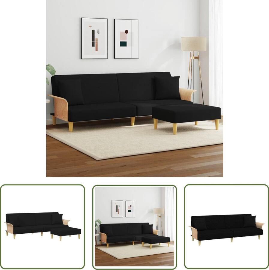 The Living Store Slaapbank 2-zits met kussens en voetenbank fluweel zwart Slaapbank Sofa Bed Zweefstoel Lounge Stoel Design Meubels
