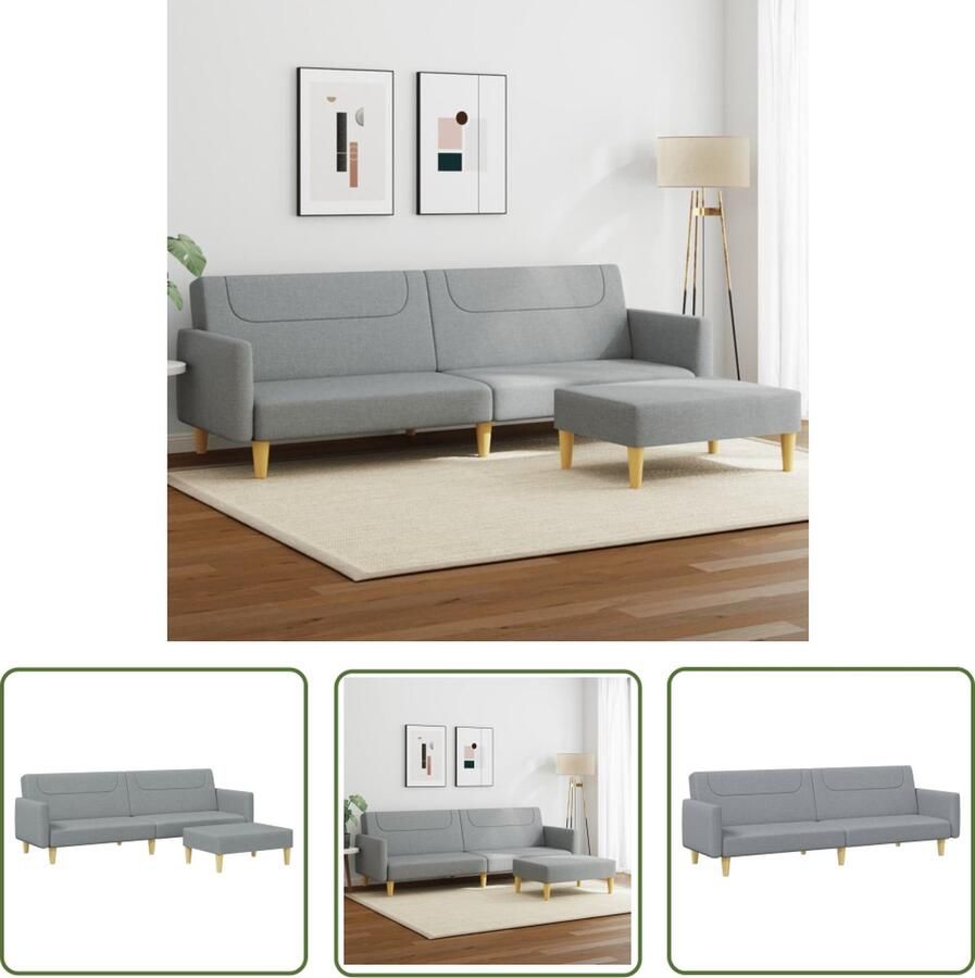 The Living Store Bedbank Lichtgrijs 220 x 84.5 x 69 cm Verstelbare rugleuning Slaapbank Sofa Bed 3 Persoons Bank Grijs Meubilair Lounge Stoffen Bank