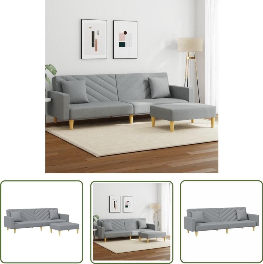 The Living Store Slaapbank 2-zits met kussens en voetenbank stof lichtgrijs Slaapbank Sofa Bed Woonkamer Meubilair Twee Persoons Bed Grijs Meubilair