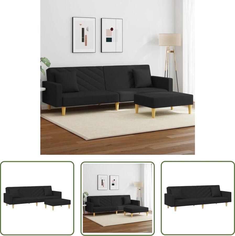 The Living Store Slaapbank met voetenbank 220 x 84.5 x 69 cm Zwart stof Slaapbank Sofa Bed Zitzitting Lounge Meubels Eetkamerstoel