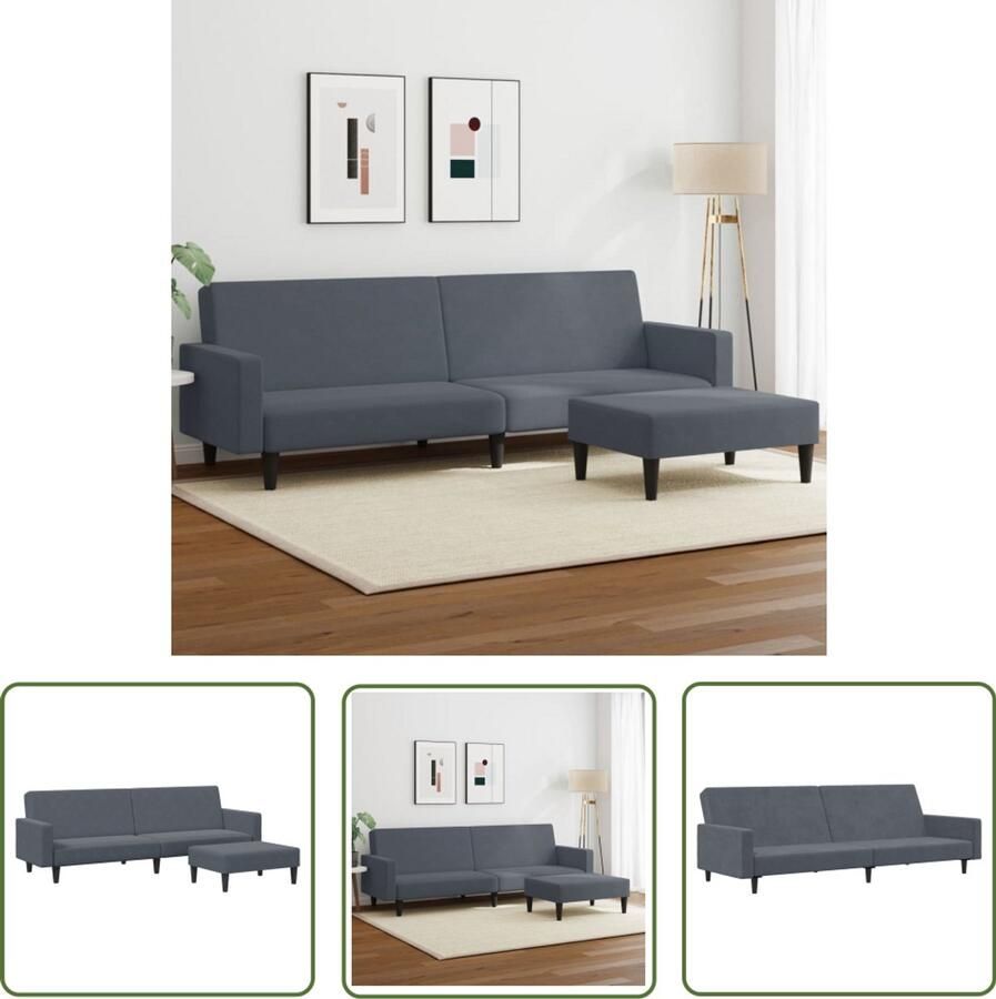 VidaXL Slaapbank 2-zits met voetenbank fluweel donkergrijs Slaapbank Sofa Bed Lounge Stoffen Bank Donkere Kleuren Velours Bank