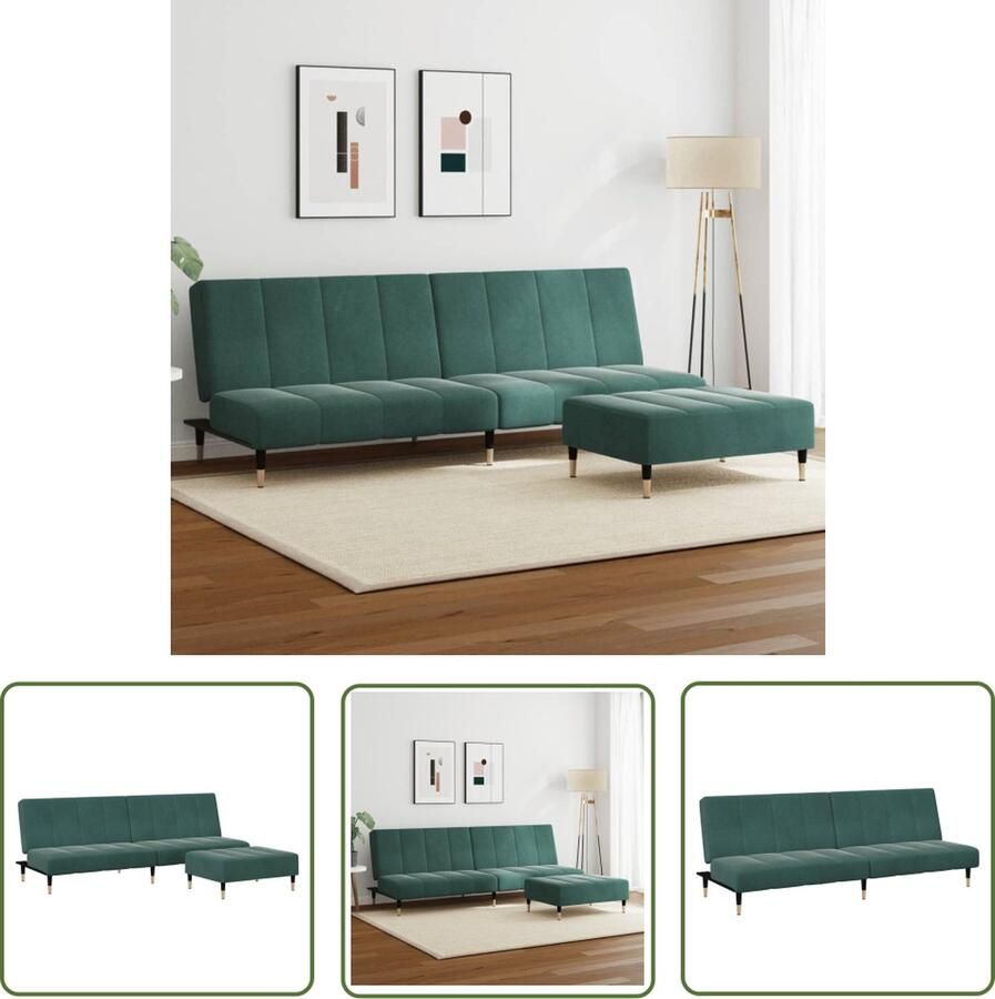 The Living Store Slaapbank 2-zits met voetenbank fluweel donkergroen Slaapbank Sofa Bed Tweepersoonsbed Lounge Meubilair Donkergroene Bank