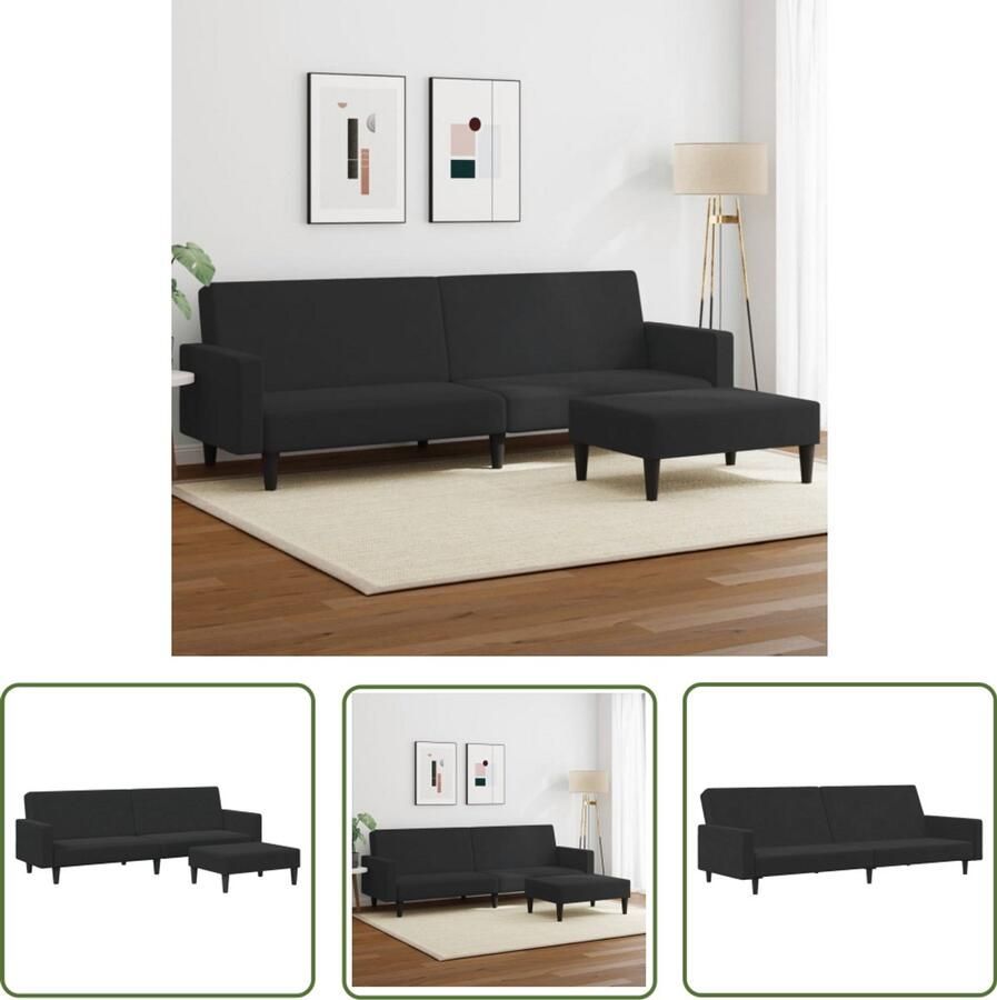 The Living Store Bedbank Slaapbank met Voetenbank 220 x 100 x 52 cm Zwart Fluweel Slaapbank Sofa Bed Zitzitting Lounge Meubilair Zwarte Bank