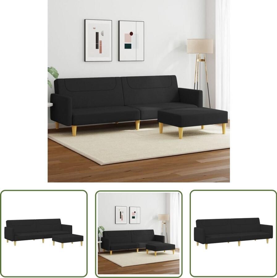 VidaXL Slaapbank 2-zits met voetenbank stof zwart Slaapbank Sofa Bed Zwarte Slaapbank Comfortabele Slaapbank Design Slaapbank