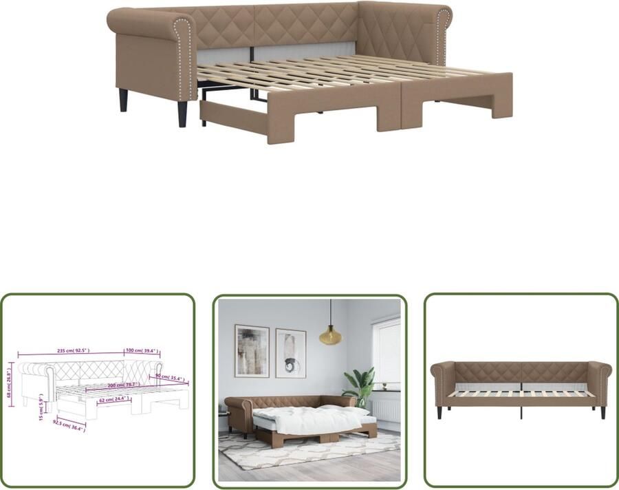 The Living Store Slaapbank Coast 235x100x68 cm 2-in-1 slaapbank met onderschuifbed Slaapbank Sofa Bed Tweepersoonsbed Kanapé Lits Bruine Meubels