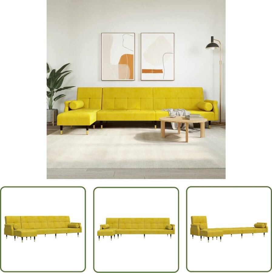 The Living Store Slaapbank L-vormige geel fluweel 271 x 140 x 70 cm chesterfield armleuningen Slaapbank Sofa Bed Hoekbank Lounge Set Chesterfieldemstoel