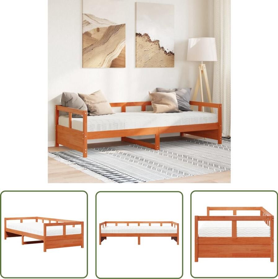 VidaXL Slaapbank me matras 90x190 cm massief grenenhout wasbruin Slaapbank Sofa Bed Tweepersoonsbed Houten Bed Zitbank
