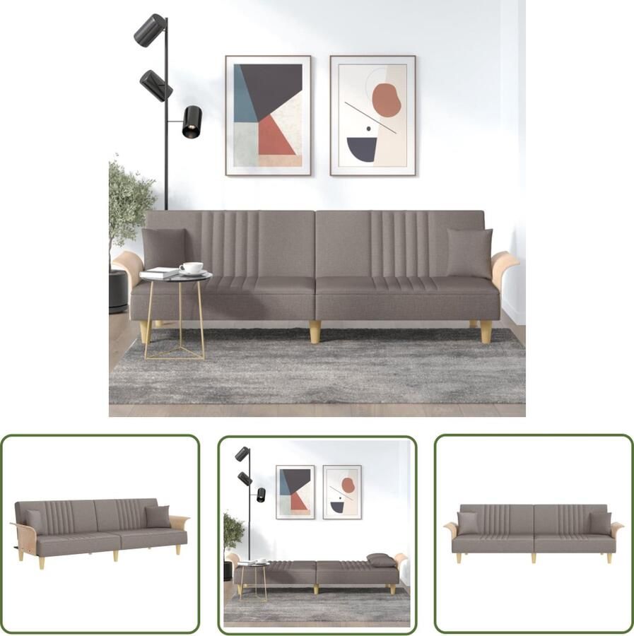 The Living Store Slaapbank Taupe 224x89x70cm Verstelbare rugleuning Comfortabele zittingen Praktische kussens Stevig frame Slaapbank Sofa Bed Tweepersoonsbed Comfortabele Zitzitting Stoffen Bank - Foto 3