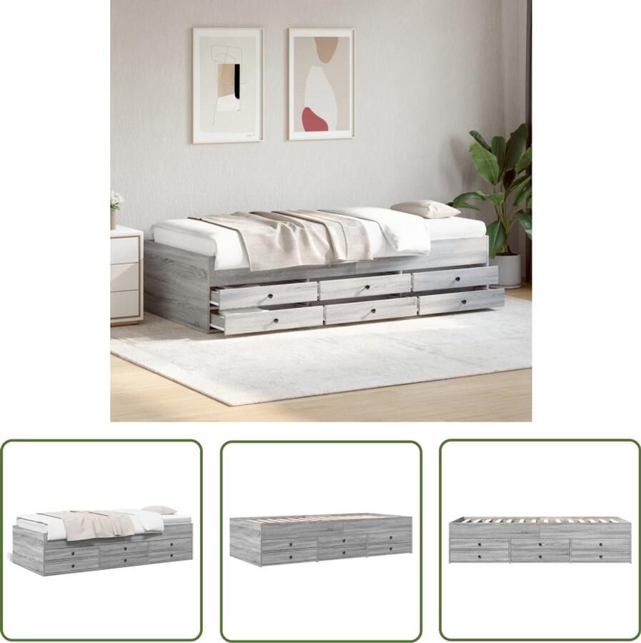 VidaXL Slaapbank met lades zonder matras 100x200 cm grijs sonoma eiken Slaapbank Sofa Bed Tweepersoons Bed Grijze Slaapbank Houten Slaapbank