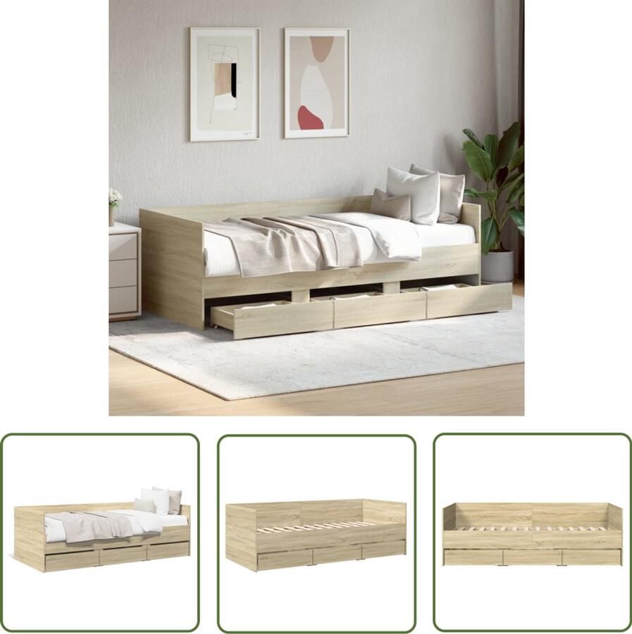 VidaXL Slaapbank met lades zonder matras 100x200cm sonoma eikenkleurig Slaapbank Sofa Bed Sonomapine Houten Sofa Bed Tweepersoons Slaapbank