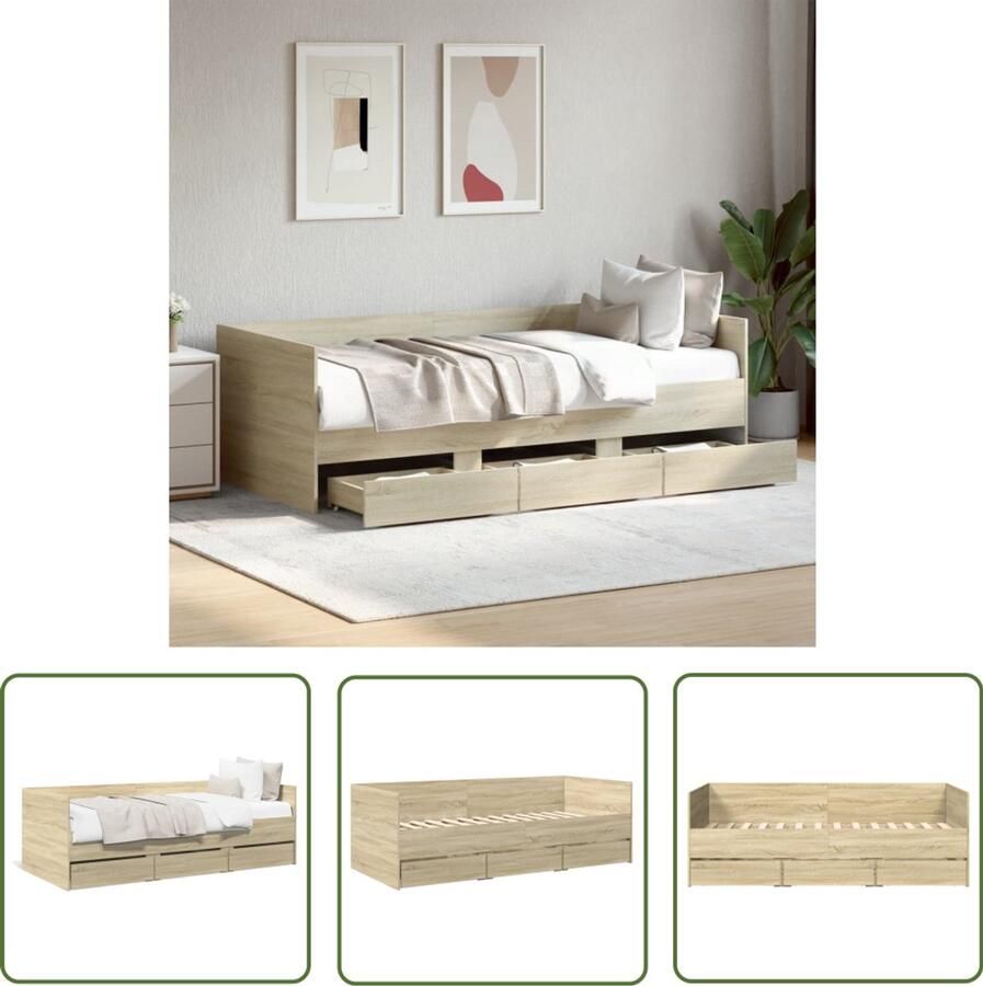 VidaXL Slaapbank met lades zonder matras 90x190 cm sonoma eikenkleurig Slaapbank Sofa Bed Bruine Slaapbank Houten Slaapbank Met Lade
