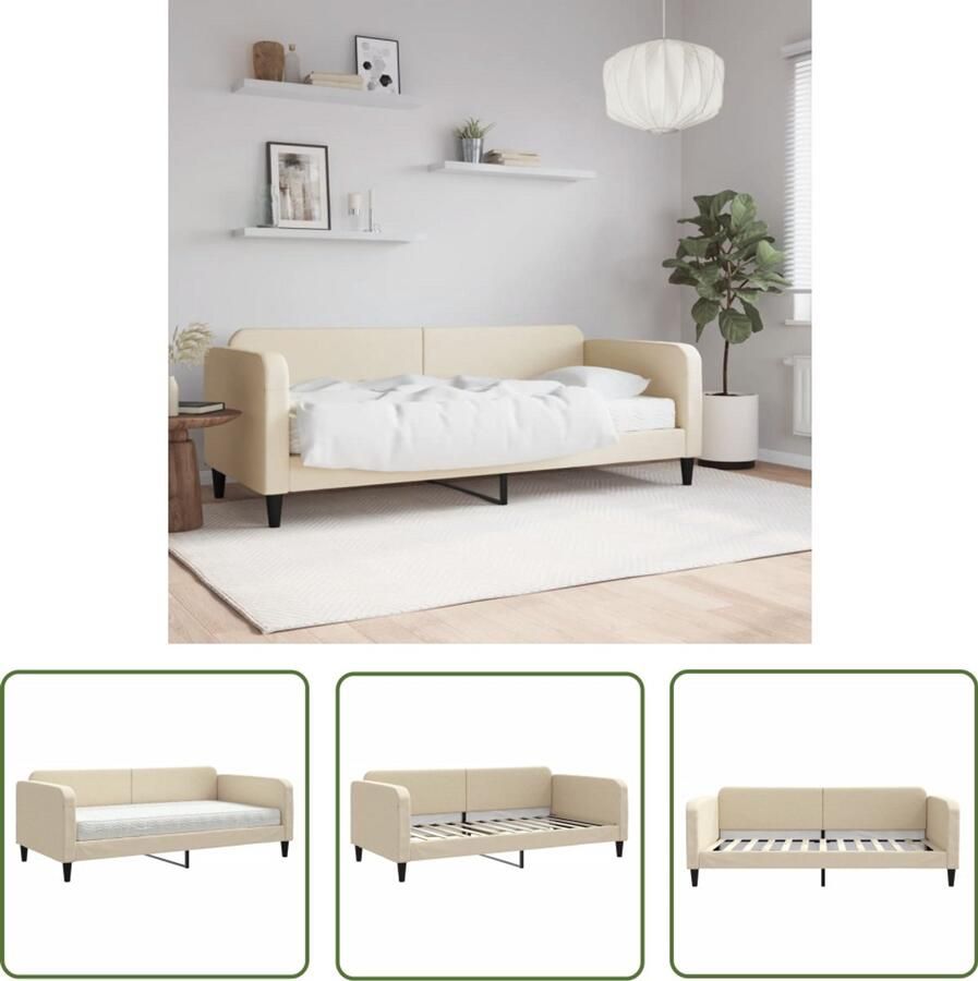 The Living Store Slaapbank met matras 100x200 cm stof crèmekleurig Slaapbank Sofa Bed Tweepersoonsbed Creme Kleurtje Lounge Meubels
