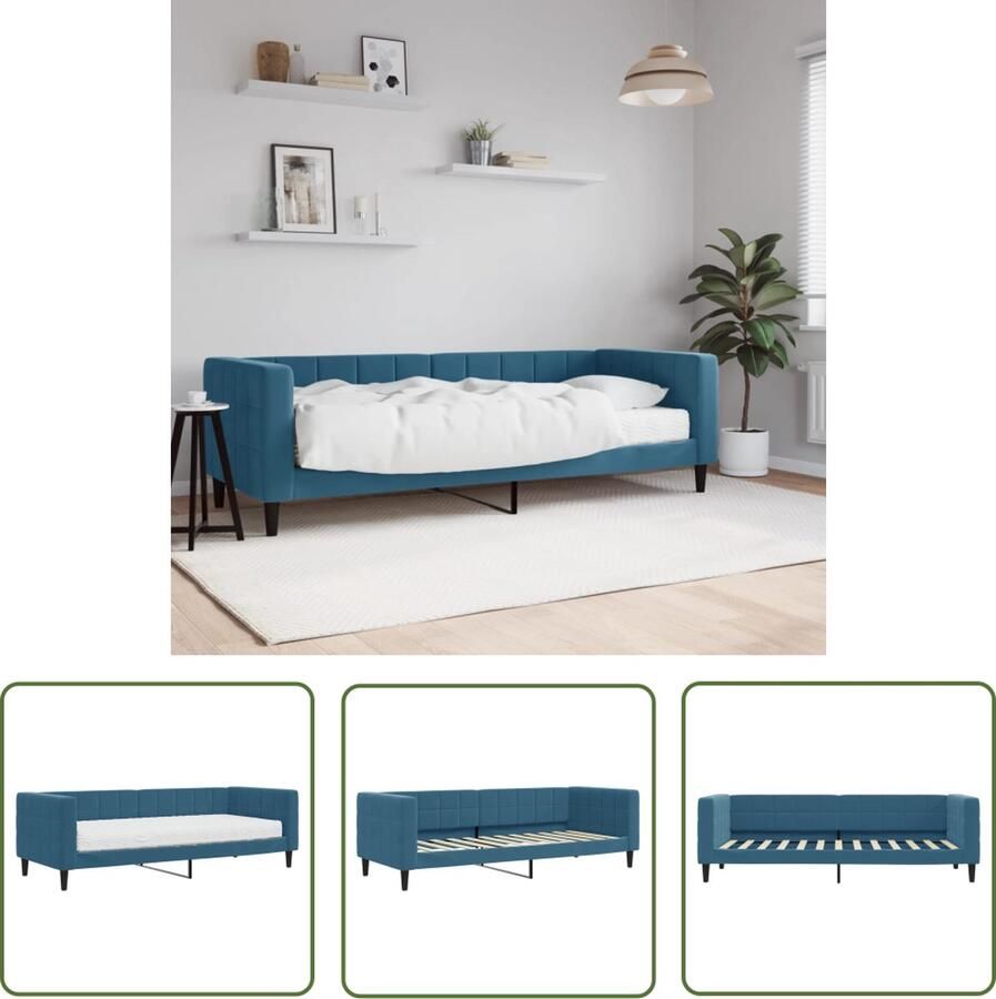 The Living Store slaapbank blauw fluweel 223 x 90 x 68 cm schuimmatras Slaapbank Sofa Bed Tweepersoonsbed Blauwe Bank Velvet Bank