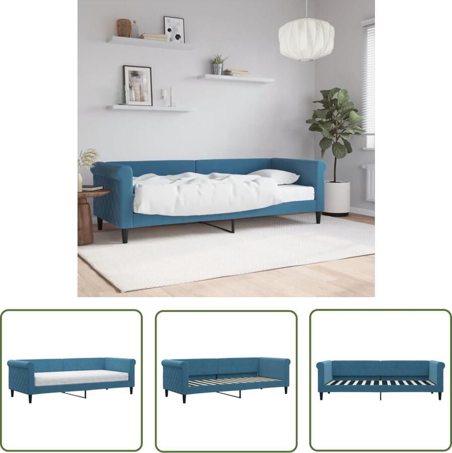 The Living Store 2-in-1 Slaapbank Blauw 229 x 90 x 68 cm Comfortabel schuimmatras Zacht fluweel en solide constructie Slaapbank Sofa Bed Tweepersoonsbed Comfortabele Bank Lounge Meubilair
