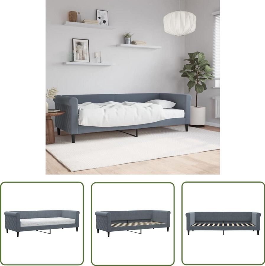 VidaXL Slaapbank met matras 80x200 cm fluweel donkergrijs Slaapbank Sofa Bed Tweepersoonsbed Donkere Kleuren Designmeubilair