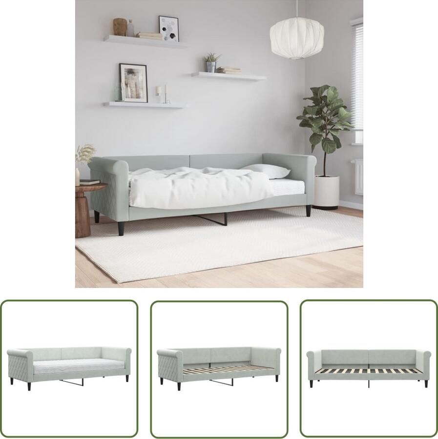 The Living Store Slaapbank s 229x90x68cm Lichtgrijs Fluweel Matrashoes Multiplex Schuim Comfortabel en Modern Slaapbank Sofa Bed Tweepersoons Bed Lounge Meubels Zitmeubel