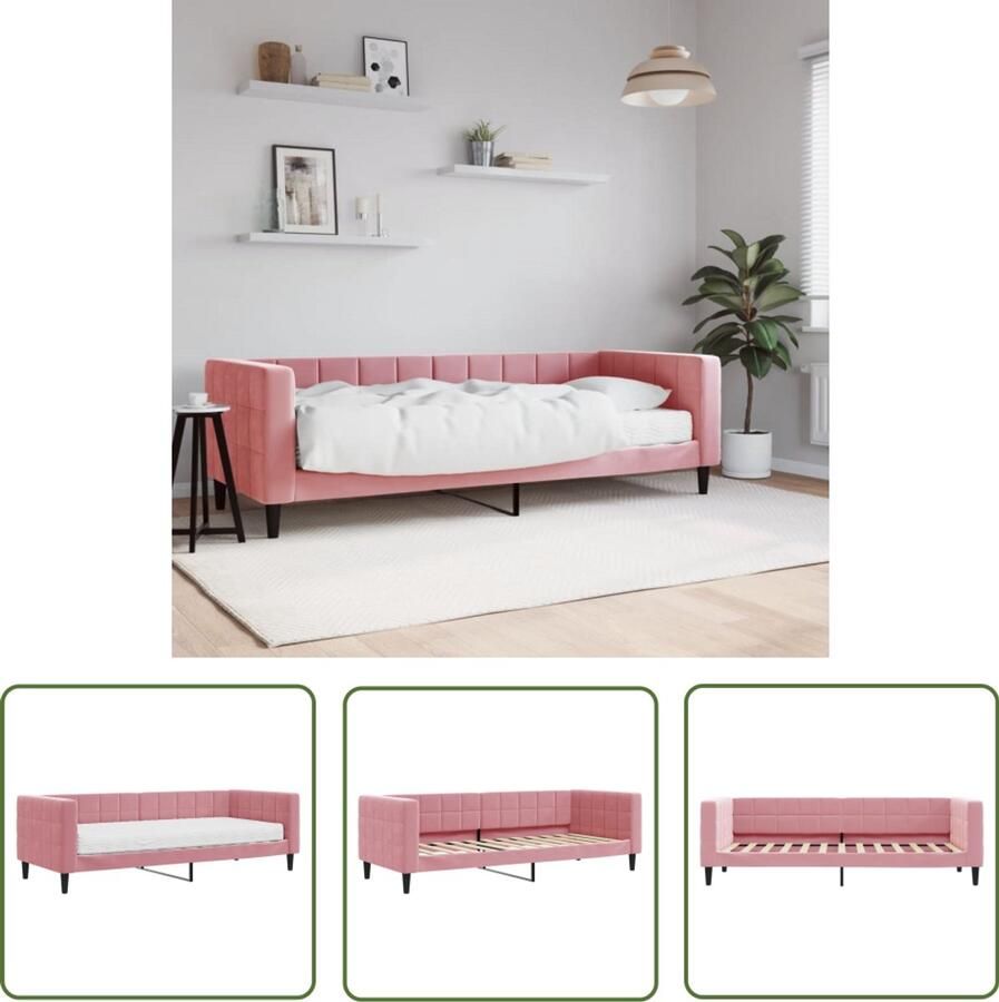 The Living Store Slaapbank met matras 80x200 cm fluweel roze Slaapbank Sofa Bed Rozenkleurige Meubels Designmeubilair Tweepersoonsbanken